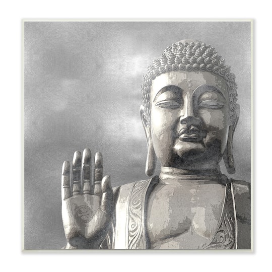 Stupell Industries Buddha Inspired Portrait Greyscale Eastern Figure,12" x 12